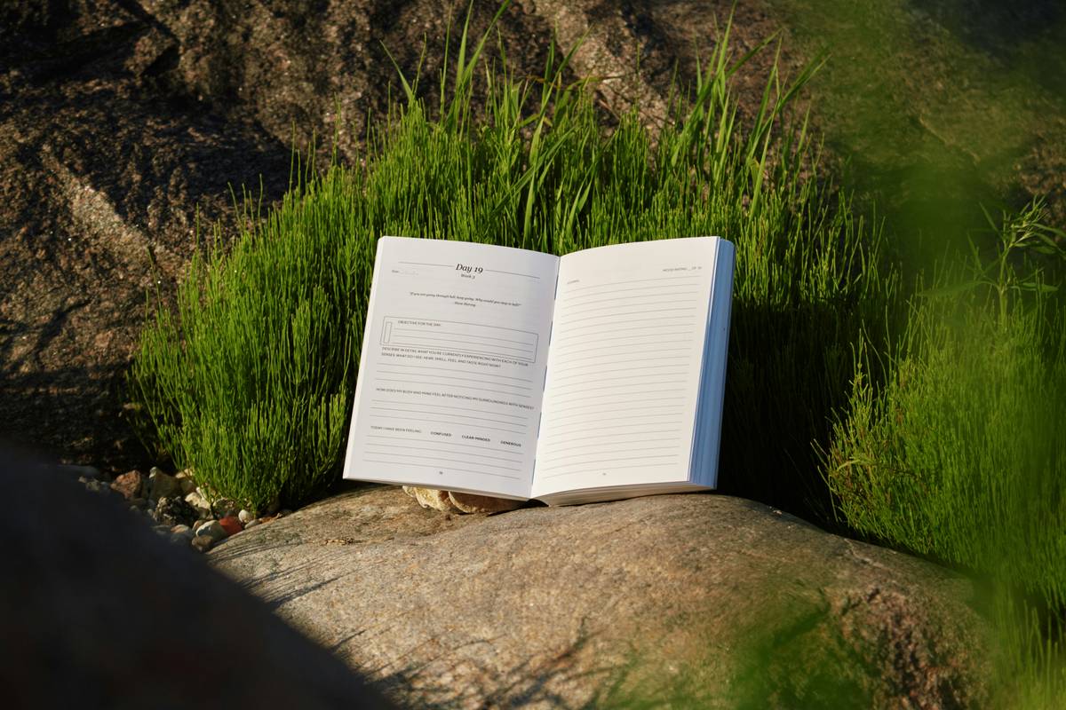 emergency preparedness survival outdoor skill book open on a campsite table showing diagrams of knot-tying and fire-starting techniques